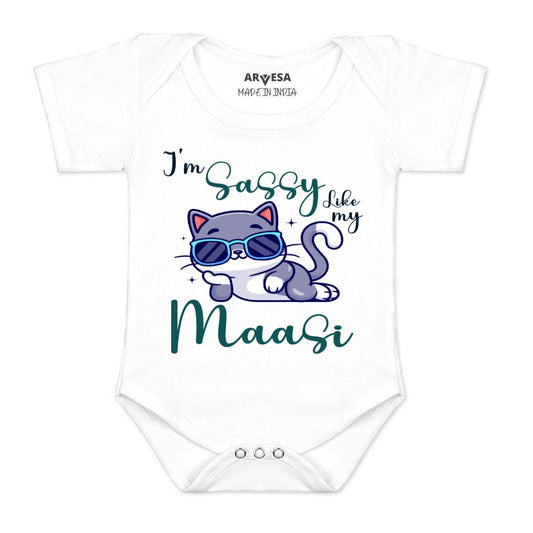 Arvesa I Am Sassy Like My Bua Design-937 White 0-3 Months Jumpsuit for Baby Boy & Girl dress .