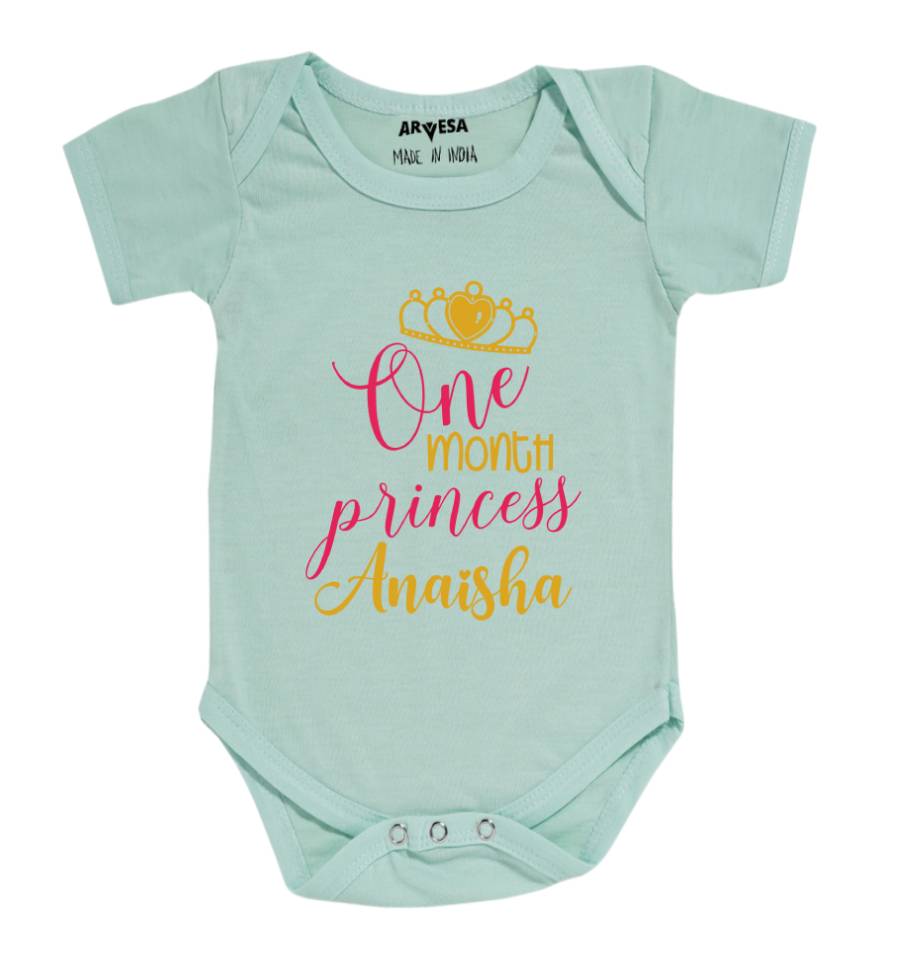 Arvesa 1 Month Monthly Birthday Crown Theme Baby Outfit. Bodysuit Onesie / Green / 0-3 Months