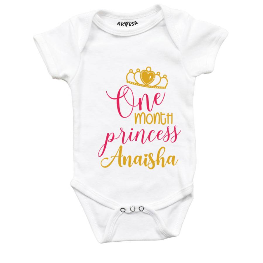 Arvesa 1 Month Monthly Birthday Crown Theme Baby Outfit. Bodysuit Onesie / White / 0-3 Months