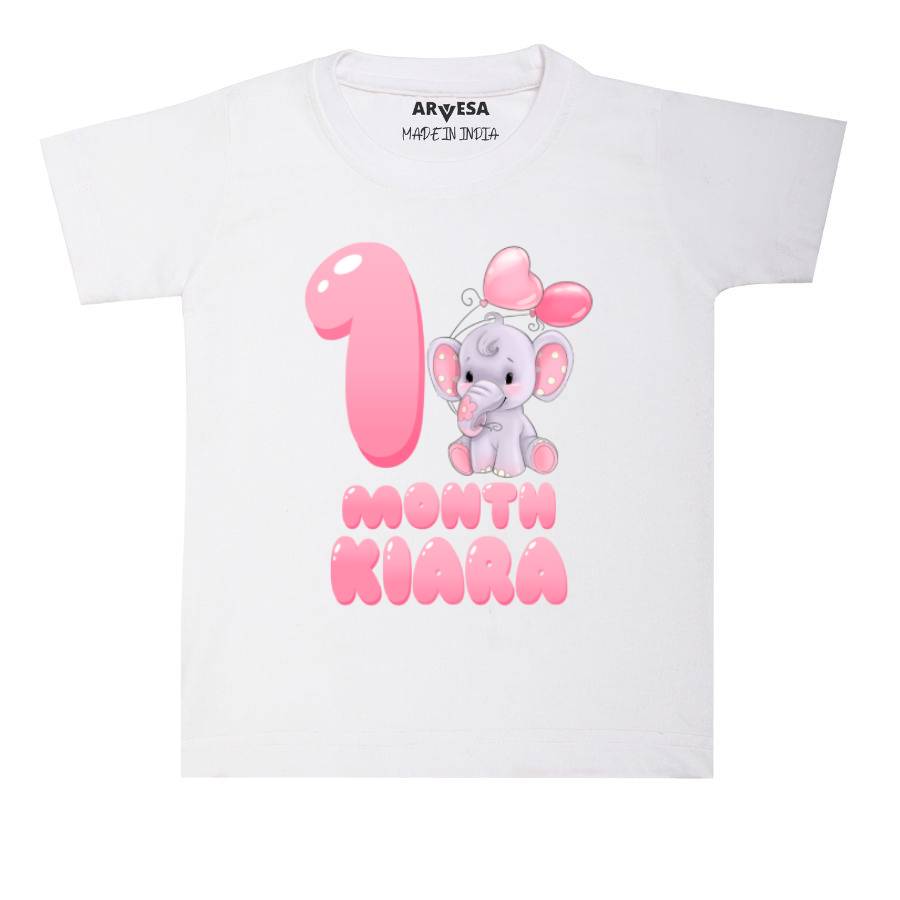 Arvesa 1 Month Monthly Birthday Elephant Theme Baby Outfit. Bodysuit T-shirt / White / 0-6 Months