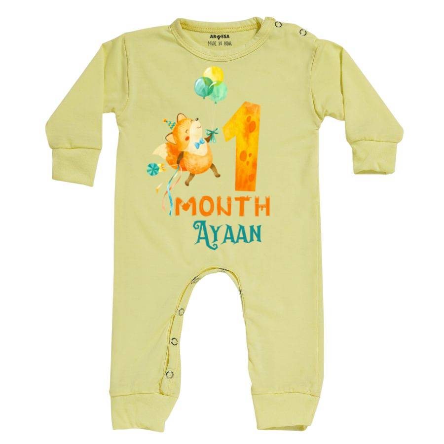 Arvesa 1 Month Monthly Birthday Fox Theme Baby Outfit. Bodysuit Full Jumpsuit / Yellow / 0-3 Months