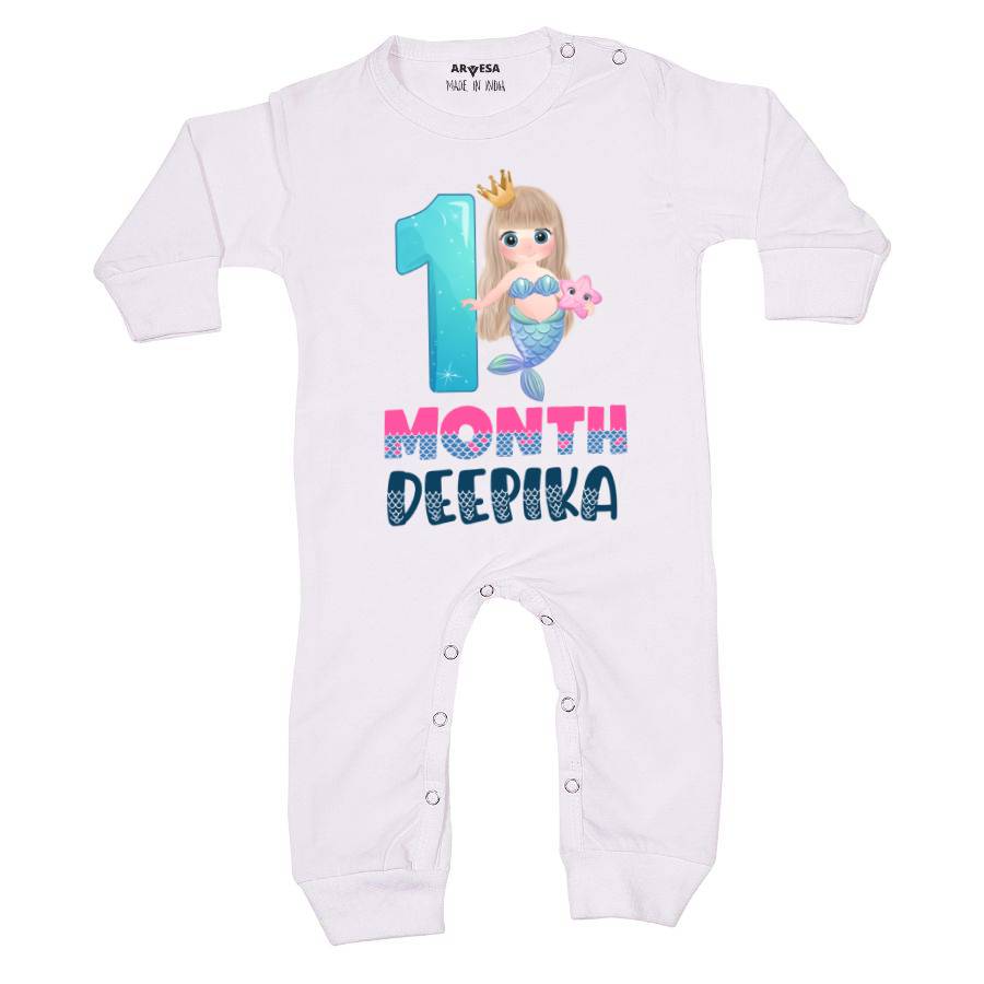 Arvesa 1 Month Monthly Birthday Mermaid Theme Baby Outfit. Bodysuit Full Jumpsuit / White / 0-3 Months