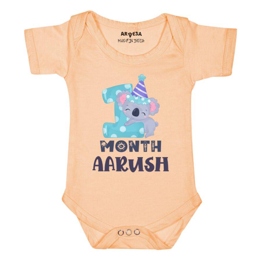 Arvesa 1 Month Monthly Birthday Mix Animal Series 1 Theme Baby Outfit. Bodysuit Onesie / Peach / 0-3 Months