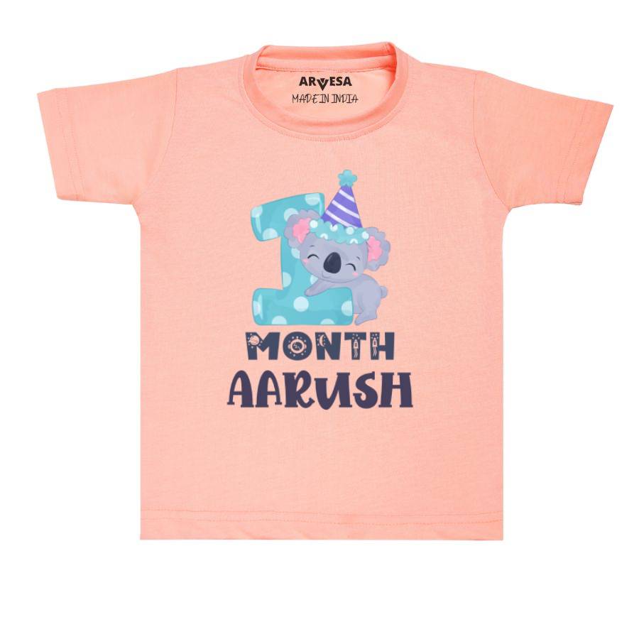 Arvesa 1 Month Monthly Birthday Mix Animal Series 1 Theme Baby Outfit. Bodysuit T-shirt / Peach / 0-6 Months