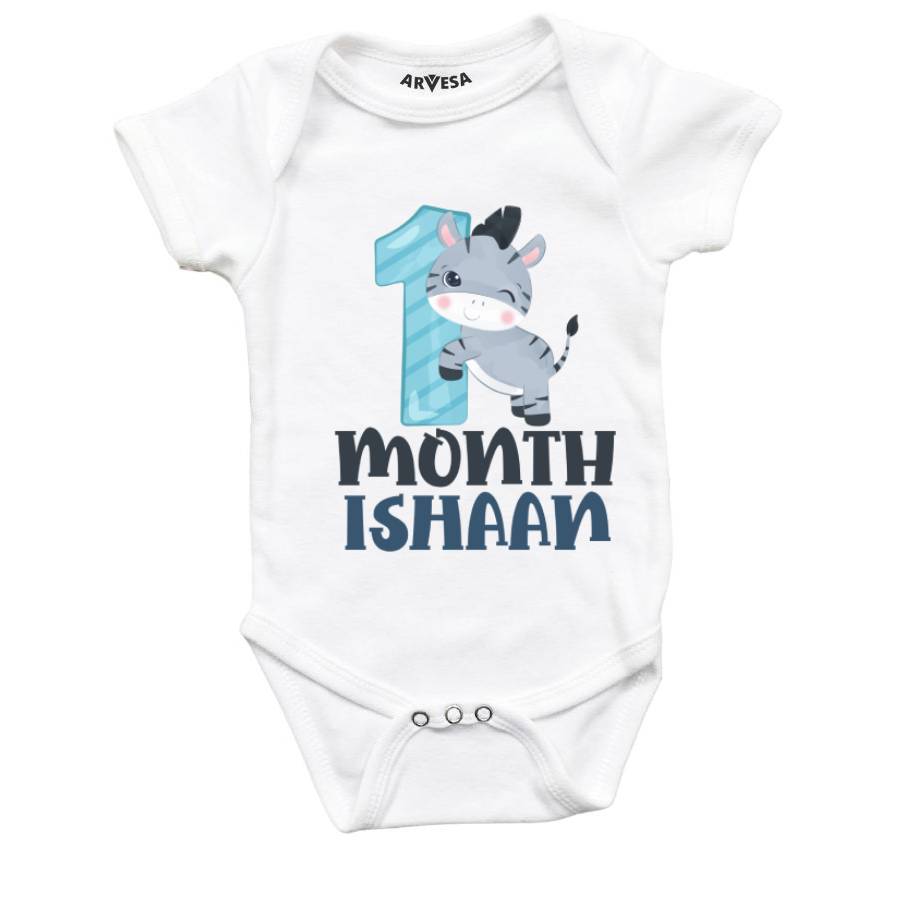 Arvesa 1 Month Monthly Birthday Mix Animal Series 2 Theme Baby Outfit. Bodysuit Onesie / White / 0-3 Months