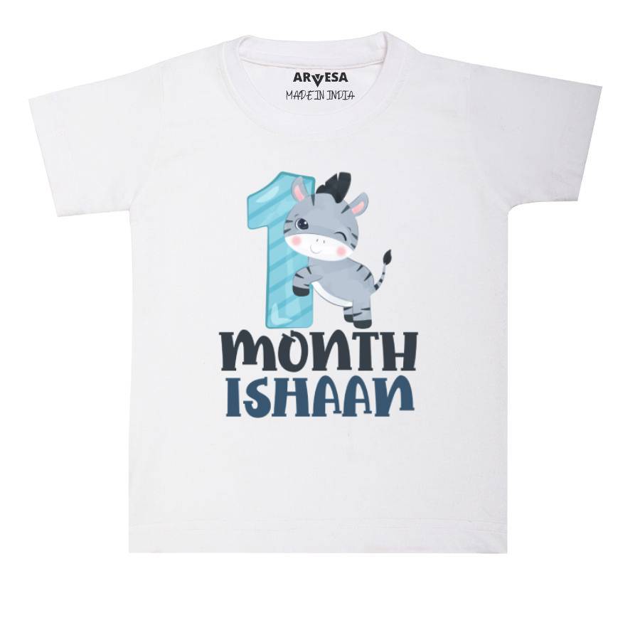 Arvesa 1 Month Monthly Birthday Mix Animal Series 2 Theme Baby Outfit. Bodysuit T-shirt / White / 0-6 Months