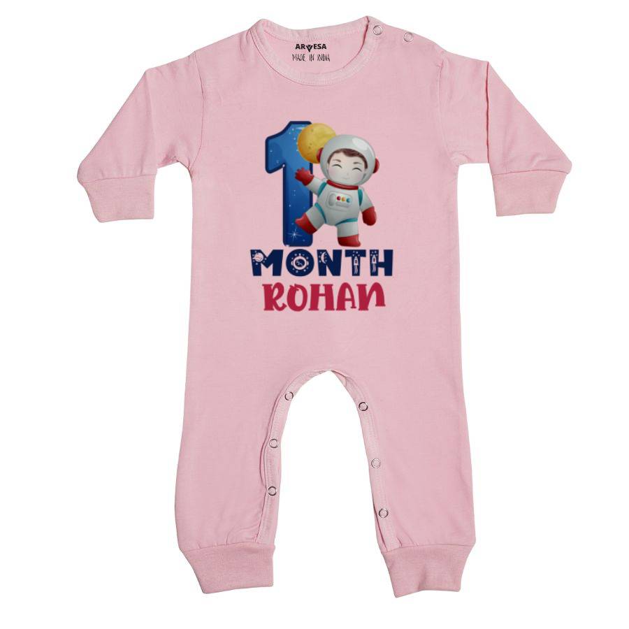 Arvesa 1 Month Monthly Birthday Space Theme Baby Outfit. Bodysuit Full Jumpsuit / Pink / 0-3 Months