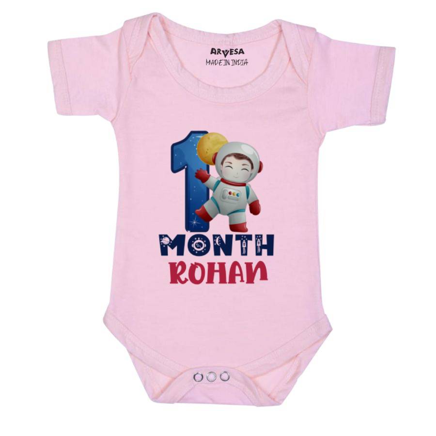 Arvesa 1 Month Monthly Birthday Space Theme Baby Outfit. Bodysuit Onesie / Pink / 0-3 Months