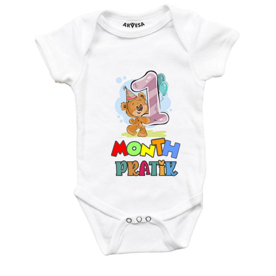Arvesa 1 Month Monthly Birthday Teddy Bear Theme Baby Outfit. Bodysuit Onesie / White / 0-3 Months