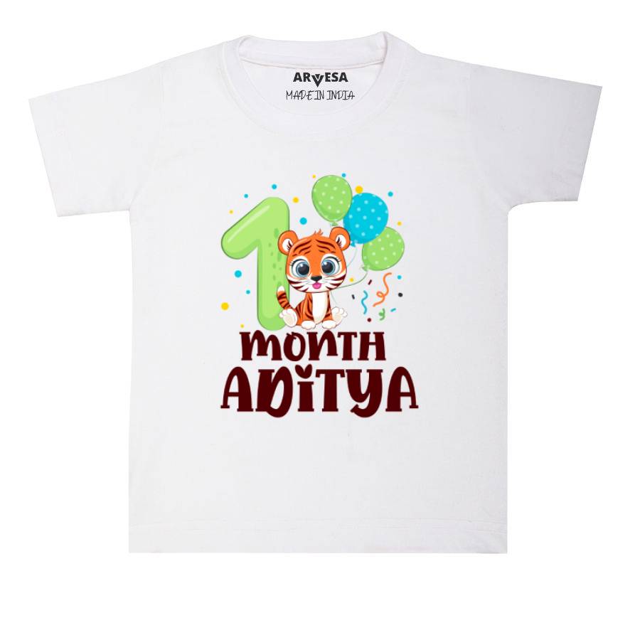 Arvesa 1 Month Monthly Birthday Tiger Theme Baby Outfit. Bodysuit T-shirt / White / 0-6 Months