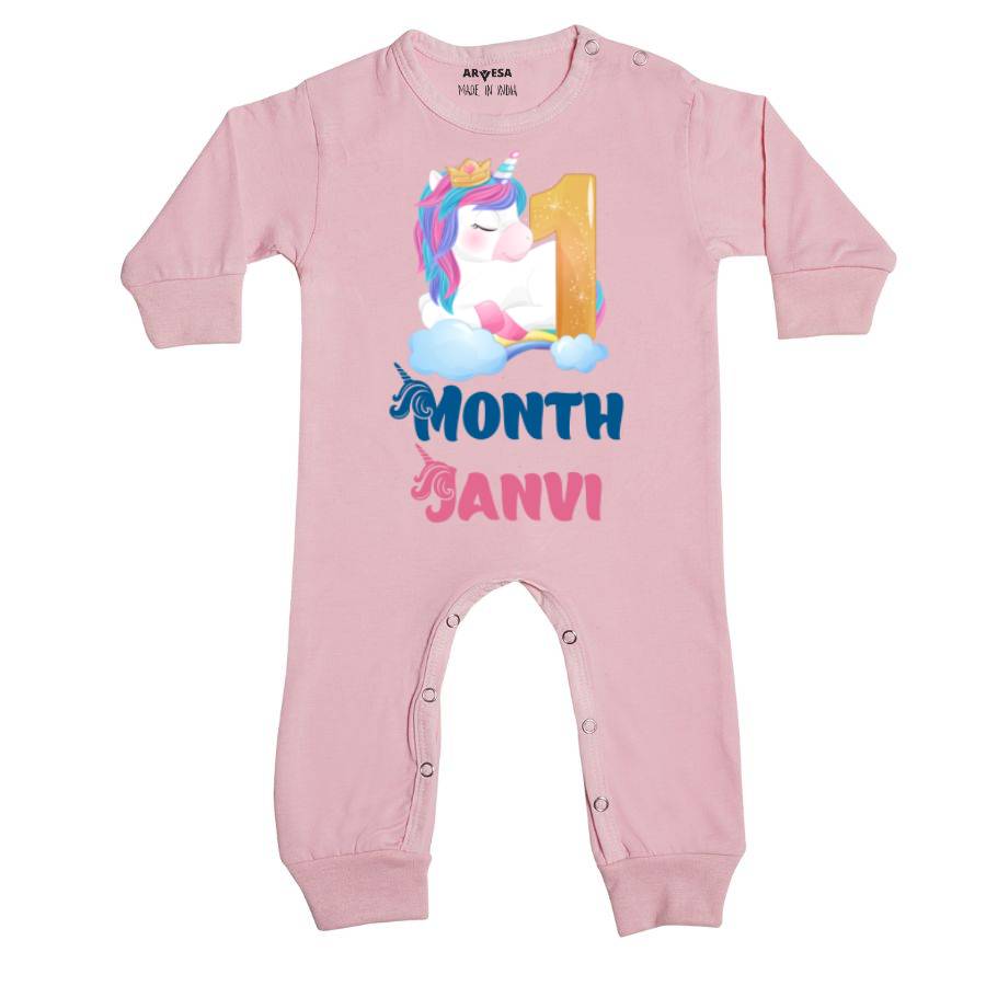 Arvesa 1 Month Monthly Birthday Unicorn Theme Baby Outfit. Bodysuit Full Jumpsuit / Pink / 0-3 Months