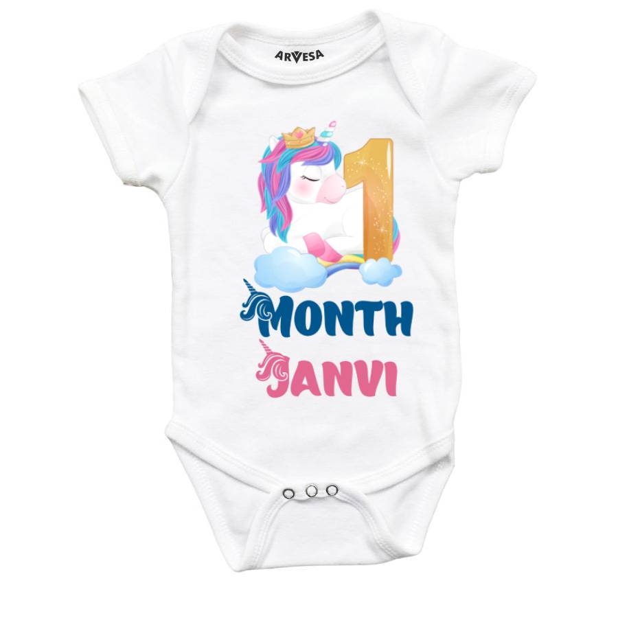 Arvesa 1 Month Monthly Birthday Unicorn Theme Baby Outfit. Bodysuit Onesie / White / 0-3 Months