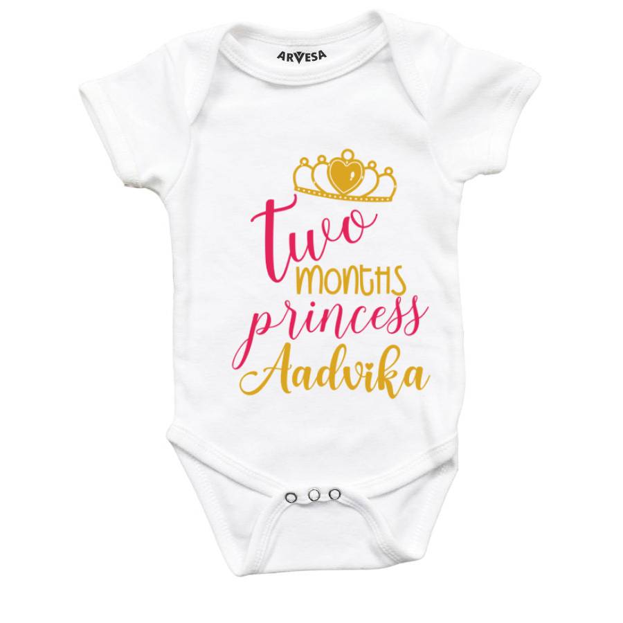 Arvesa 2 Month Monthly Birthday Crown Theme Baby Outfit. Bodysuit Onesie / White / 0-3 Months