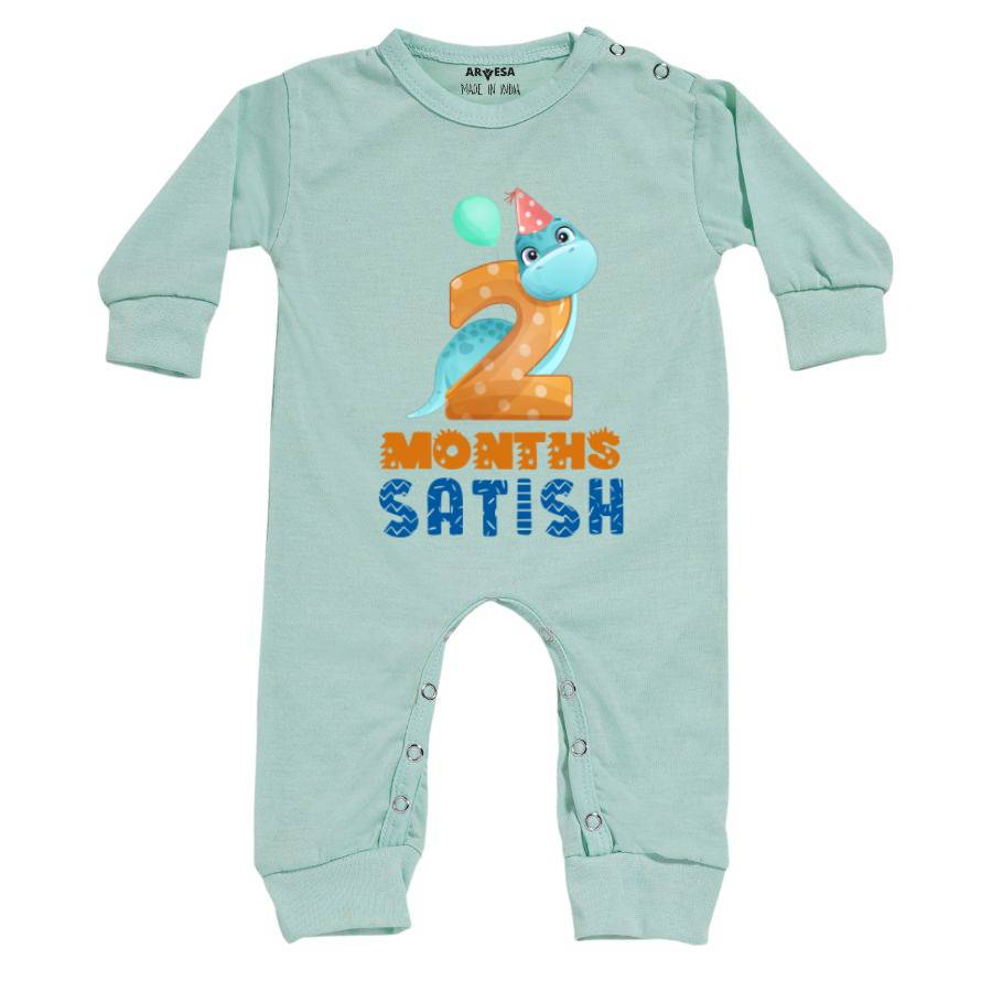 Arvesa 2 Month Monthly Birthday Dinosaur Theme Baby Outfit. Bodysuit Full Jumpsuit / Green / 0-3 Months