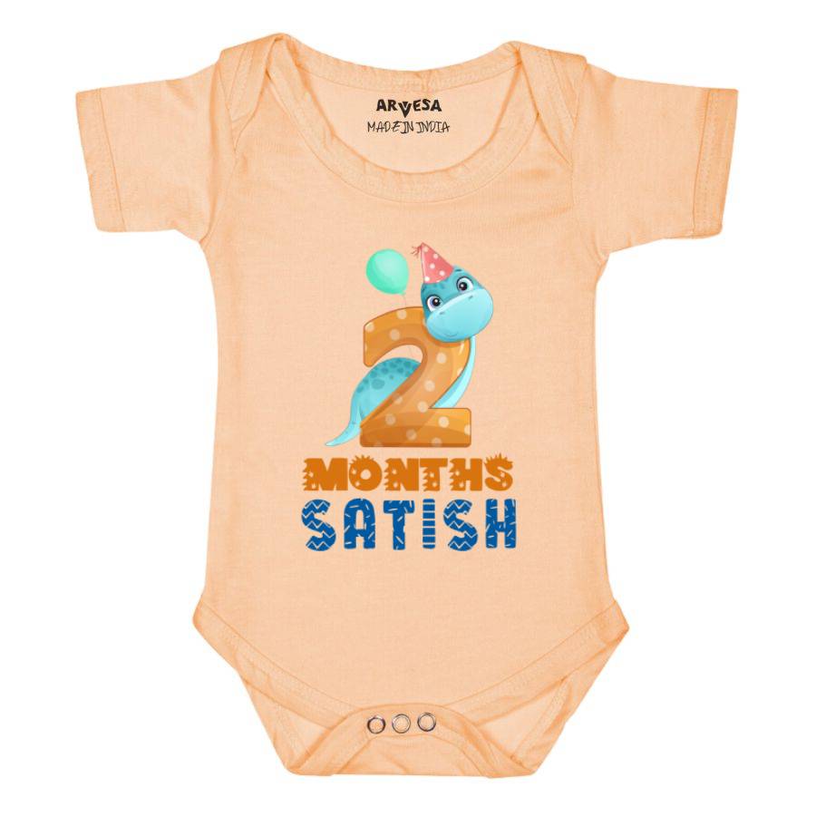 Arvesa 2 Month Monthly Birthday Dinosaur Theme Baby Outfit. Bodysuit Onesie / Peach / 0-3 Months