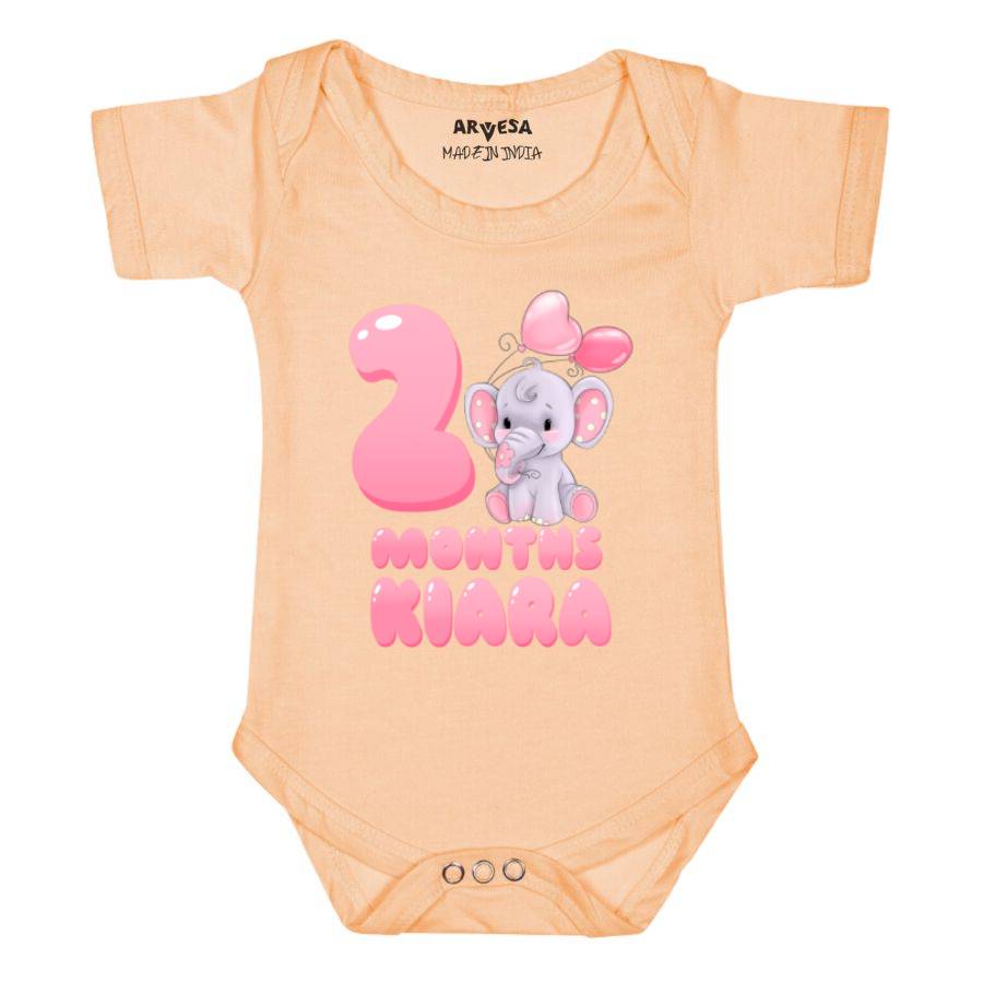 Arvesa 2 Month Monthly Birthday Elephant Theme Baby Outfit. Bodysuit Onesie / Peach / 0-3 Months
