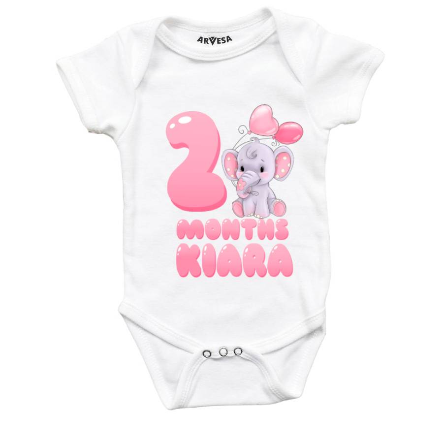 Arvesa 2 Month Monthly Birthday Elephant Theme Baby Outfit. Bodysuit Onesie / White / 0-3 Months