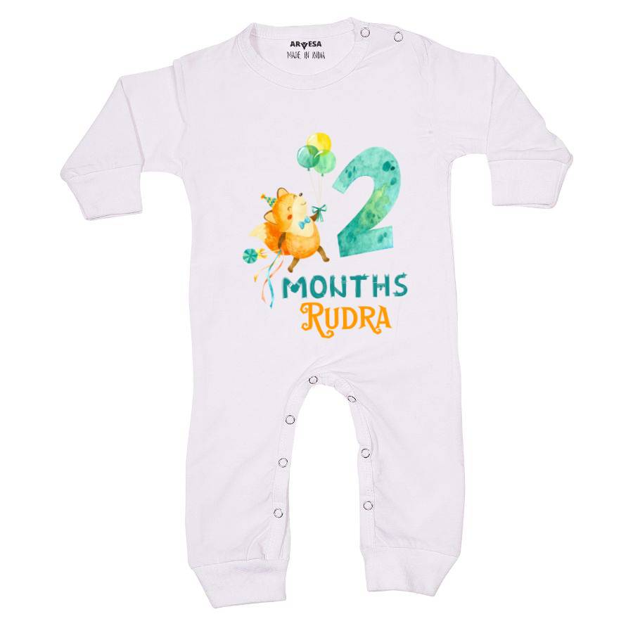 Arvesa 2 Month Monthly Birthday Fox Theme Baby Outfit. Bodysuit Full Jumpsuit / White / 0-3 Months