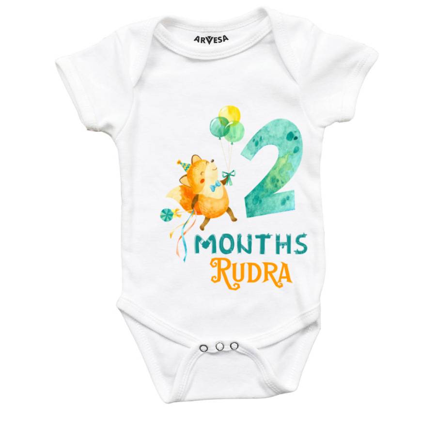 Arvesa 2 Month Monthly Birthday Fox Theme Baby Outfit. Bodysuit Onesie / White / 0-3 Months