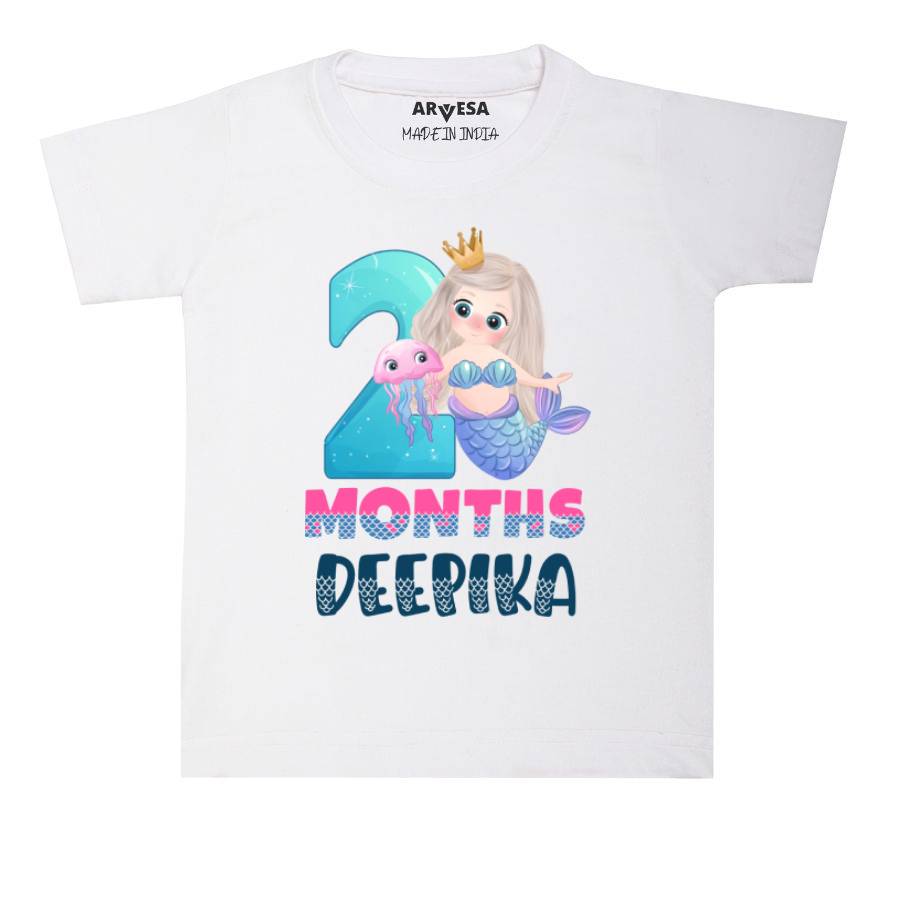Arvesa 2 Month Monthly Birthday Mermaid Theme Baby Outfit. Bodysuit T-shirt / White / 0-6 Months
