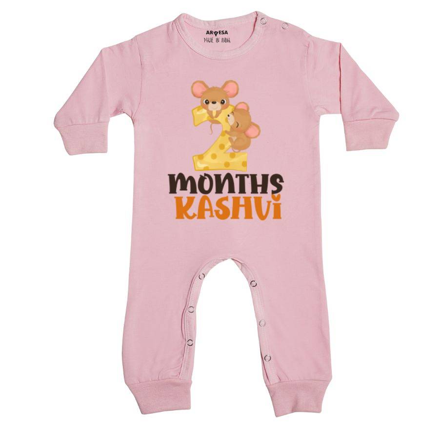 Arvesa 2 Month Monthly Birthday Mix Animal Series 2 Theme Baby Outfit. Bodysuit Full Jumpsuit / Pink / 0-3 Months