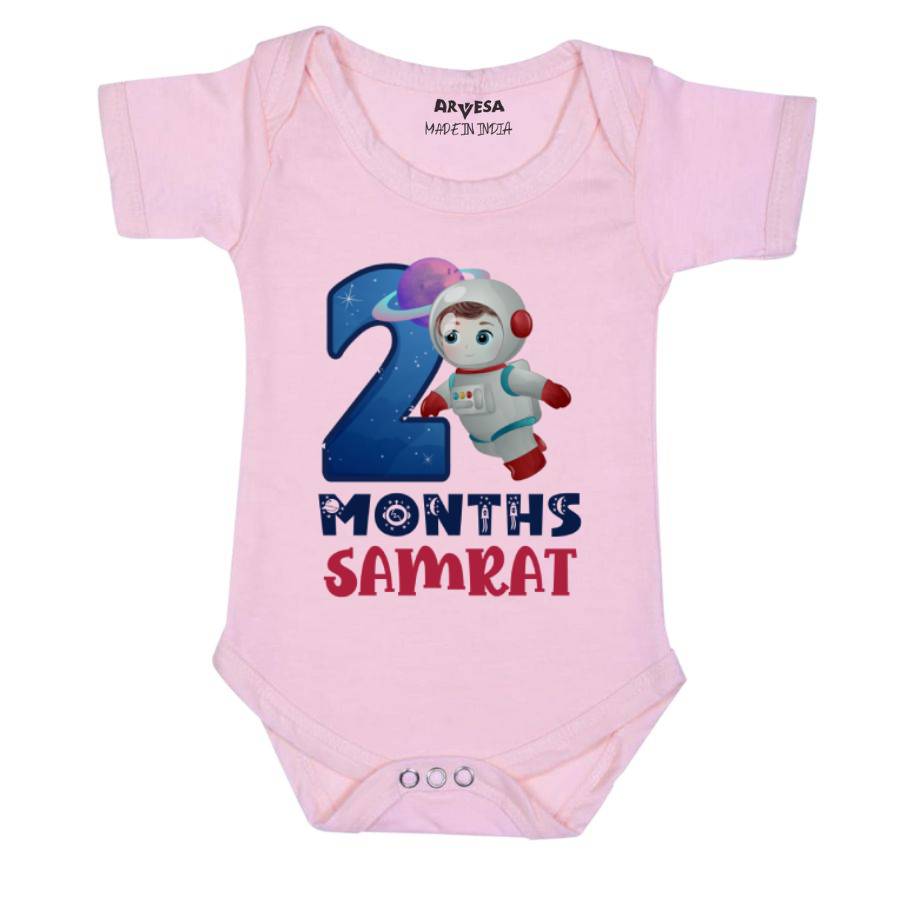 Arvesa 2 Month Monthly Birthday Space Theme Baby Outfit. Bodysuit Onesie / Pink / 0-3 Months