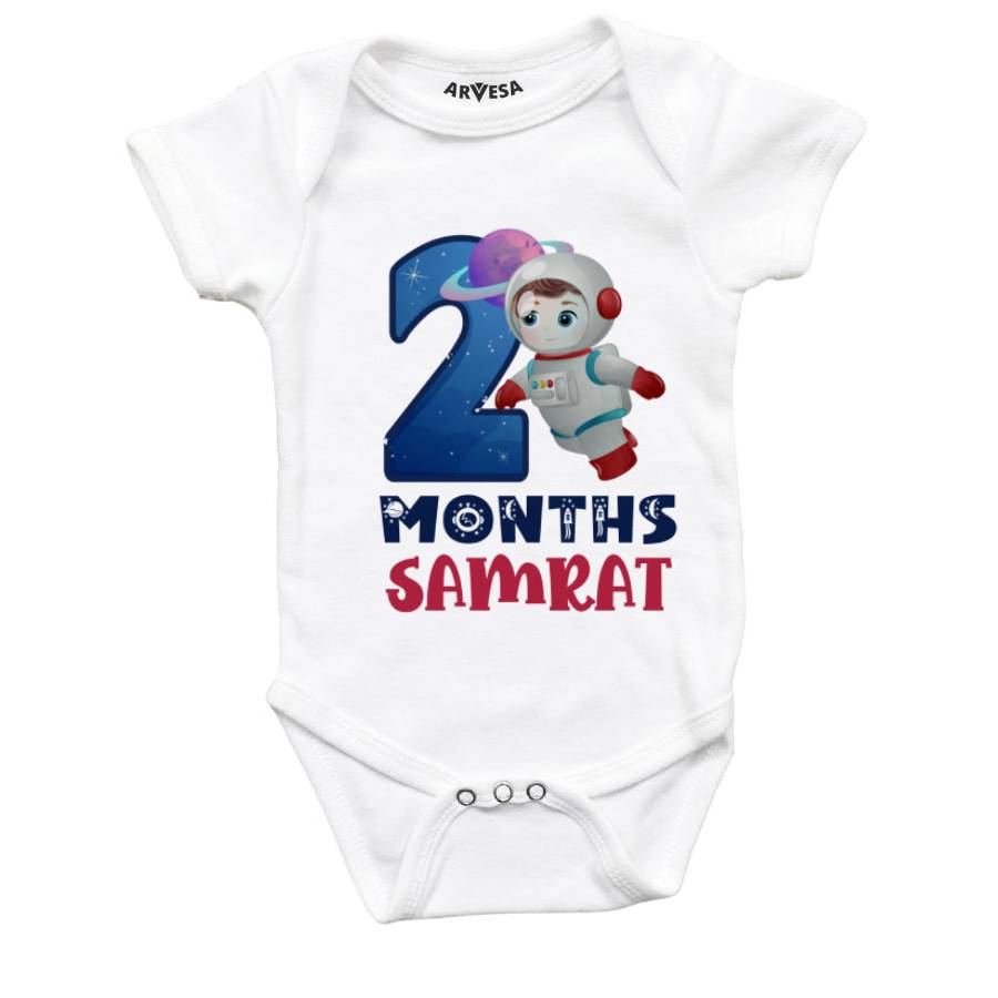 Arvesa 2 Month Monthly Birthday Space Theme Baby Outfit. Bodysuit Onesie / White / 0-3 Months