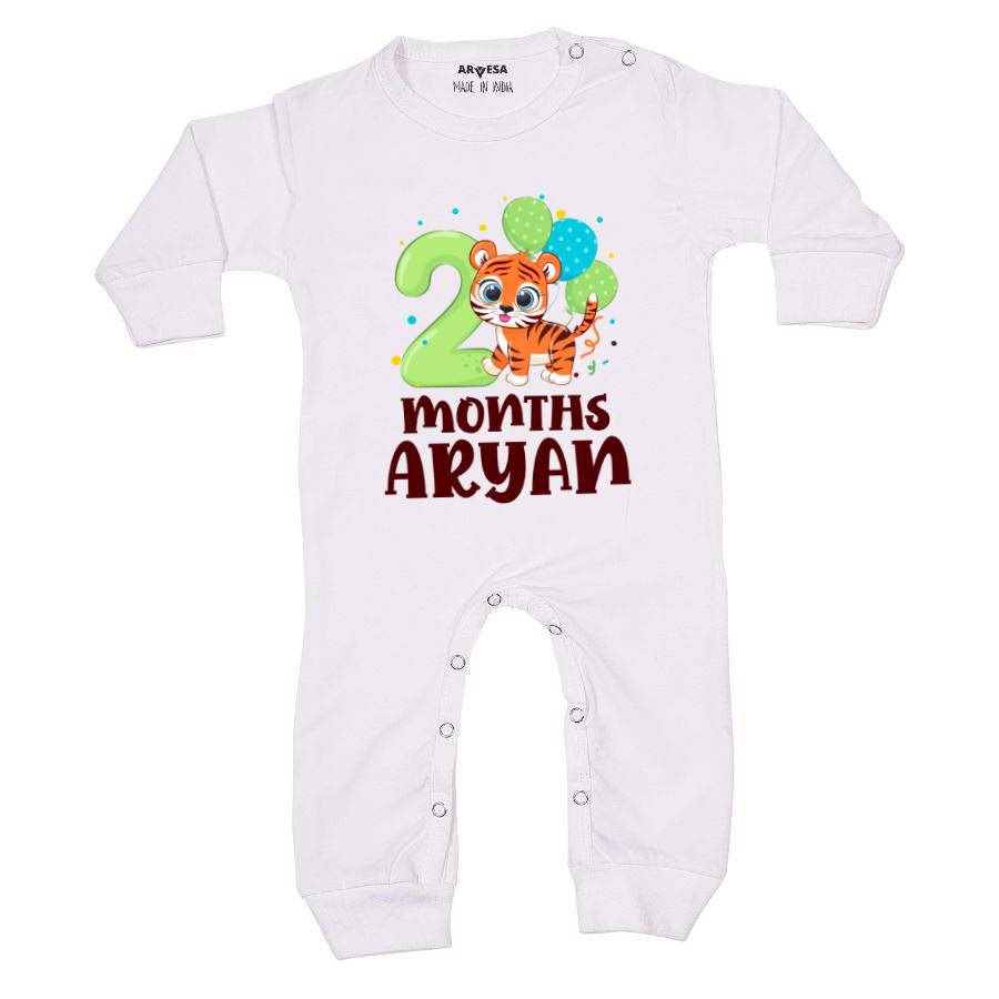 Arvesa 2 Month Monthly Birthday Tiger Theme Baby Outfit. Bodysuit Full Jumpsuit / White / 0-3 Months
