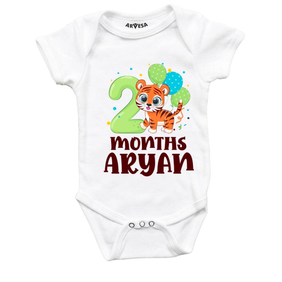 Arvesa 2 Month Monthly Birthday Tiger Theme Baby Outfit. Bodysuit Onesie / White / 0-3 Months