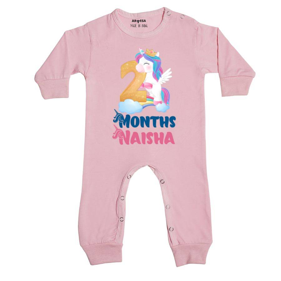Arvesa 2 Month Monthly Birthday Unicorn Theme Baby Outfit. Bodysuit Full Jumpsuit / Pink / 0-3 Months