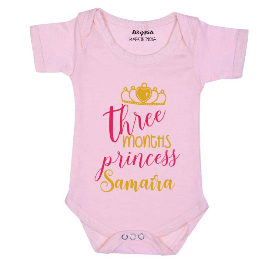 Arvesa 3 Month Monthly Birthday Crown Theme Baby Outfit. Bodysuit Onesie / Pink / 0-3 Months