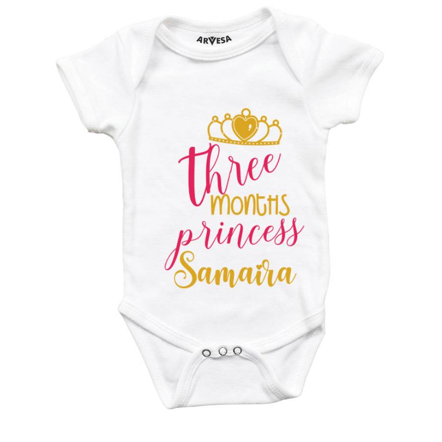 Arvesa 3 Month Monthly Birthday Crown Theme Baby Outfit. Bodysuit Onesie / White / 0-3 Months