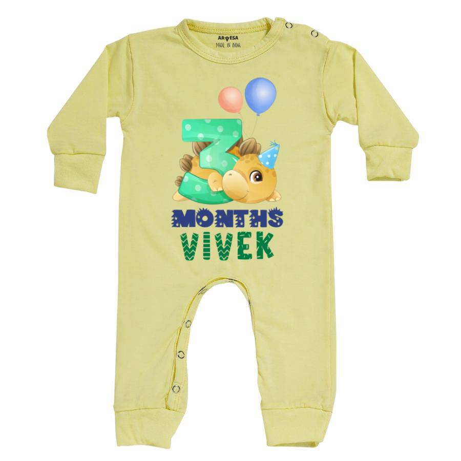 Arvesa 3 Month Monthly Birthday Dinosaur Theme Baby Outfit. Bodysuit Full Jumpsuit / Yellow / 0-3 Months