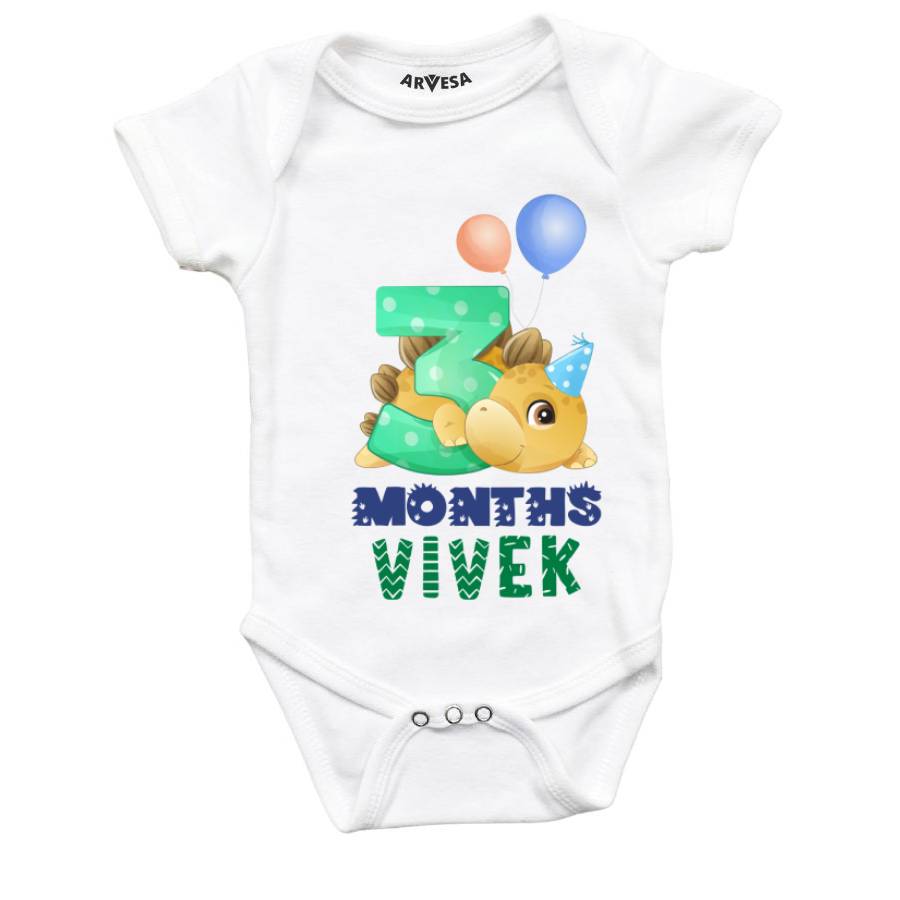 Arvesa 3 Month Monthly Birthday Dinosaur Theme Baby Outfit. Bodysuit Onesie / White / 0-3 Months
