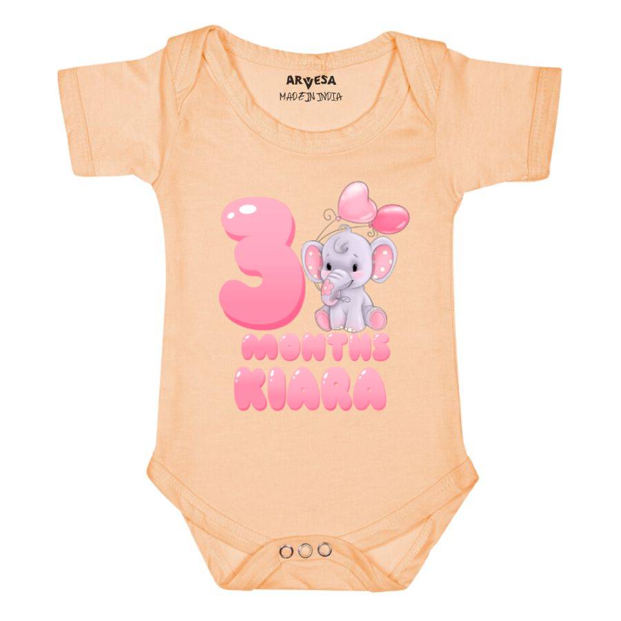 Arvesa 3 Month Monthly Birthday Elephant Theme Baby Outfit. Bodysuit Onesie / Peach / 0-3 Months