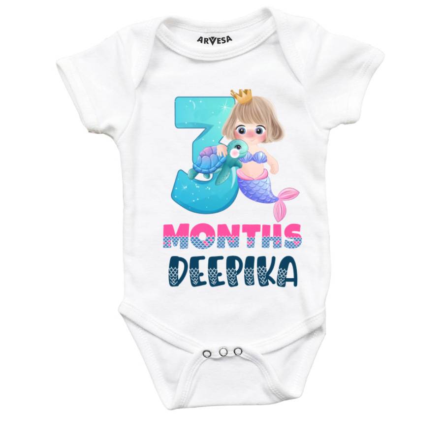 Arvesa 3 Month Monthly Birthday Mermaid Theme Baby Outfit. Bodysuit Onesie / White / 0-3 Months