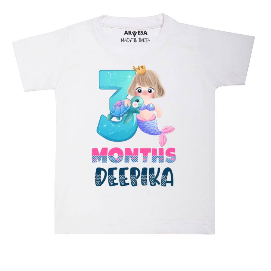 Arvesa 3 Month Monthly Birthday Mermaid Theme Baby Outfit. Bodysuit T-shirt / White / 0-6 Months