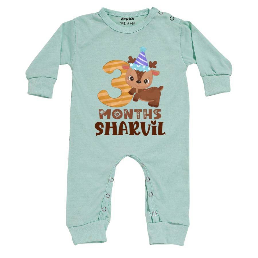 Arvesa 3 Month Monthly Birthday Mix Animal Series 1 Theme Baby Outfit. Bodysuit Full Jumpsuit / Green / 0-3 Months