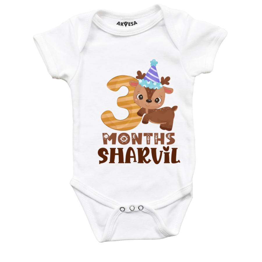 Arvesa 3 Month Monthly Birthday Mix Animal Series 1 Theme Baby Outfit. Bodysuit Onesie / White / 0-3 Months