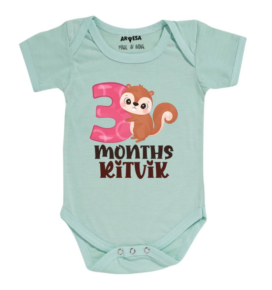 Arvesa 3 Month Monthly Birthday Mix Animal Series 2 Theme Baby Outfit. Bodysuit Onesie / Green / 0-3 Months