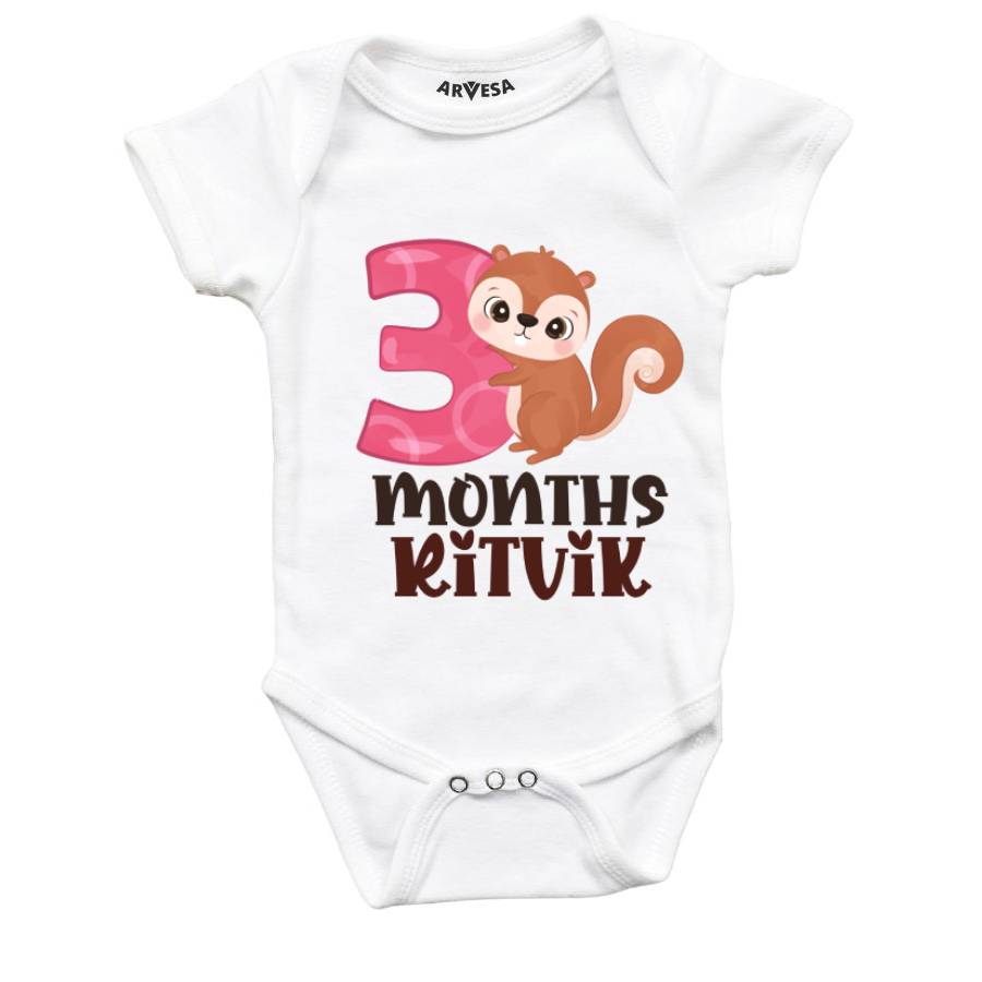 Arvesa 3 Month Monthly Birthday Mix Animal Series 2 Theme Baby Outfit. Bodysuit Onesie / White / 0-3 Months