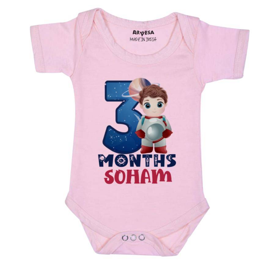Arvesa 3 Month Monthly Birthday Space Theme Baby Outfit. Bodysuit Onesie / Pink / 0-3 Months