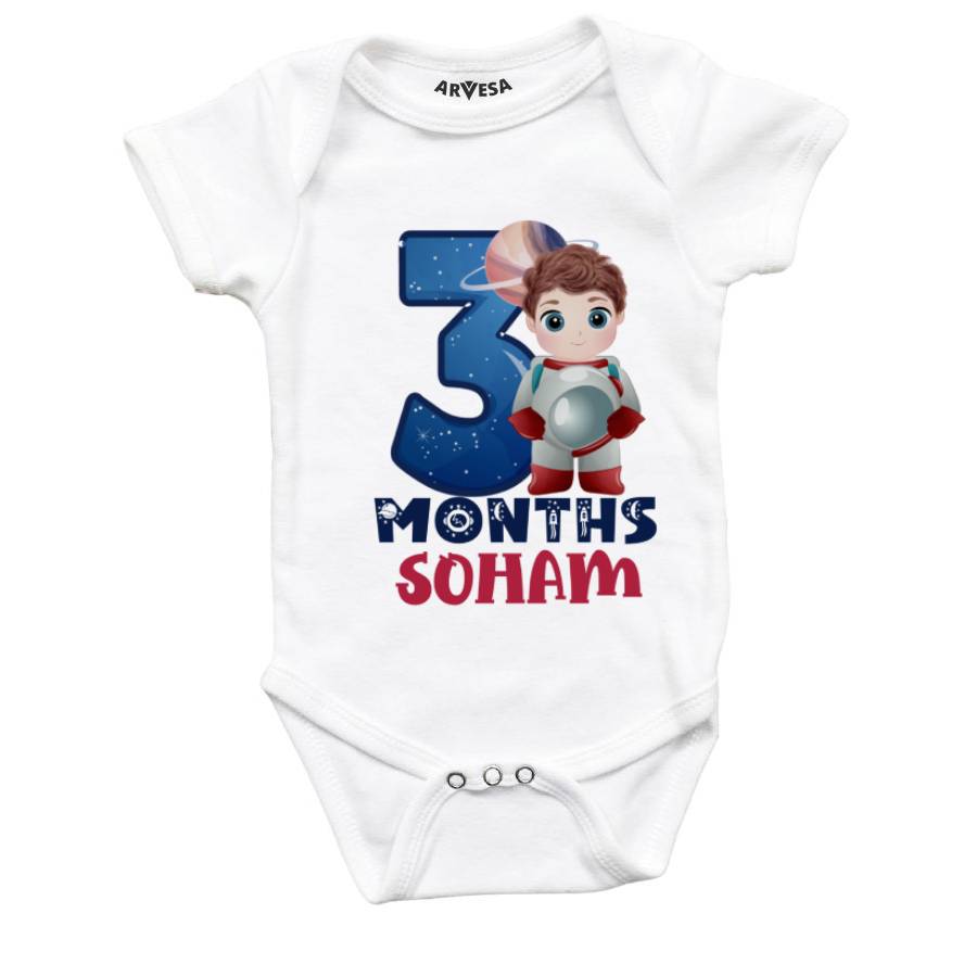 Arvesa 3 Month Monthly Birthday Space Theme Baby Outfit. Bodysuit Onesie / White / 0-3 Months