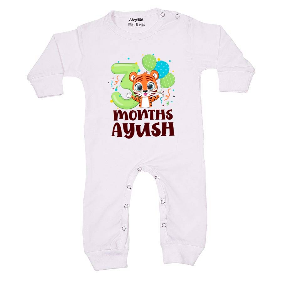 Arvesa 3 Month Monthly Birthday Tiger Theme Baby Outfit. Bodysuit Full Jumpsuit / White / 0-3 Months