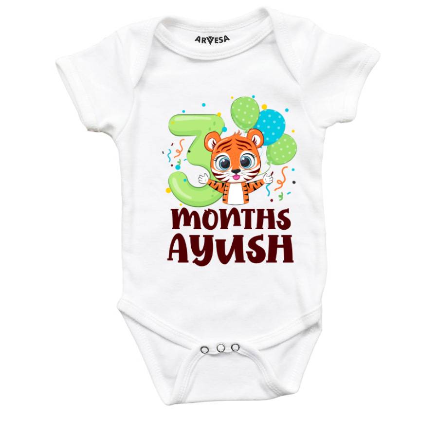 Arvesa 3 Month Monthly Birthday Tiger Theme Baby Outfit. Bodysuit Onesie / White / 0-3 Months