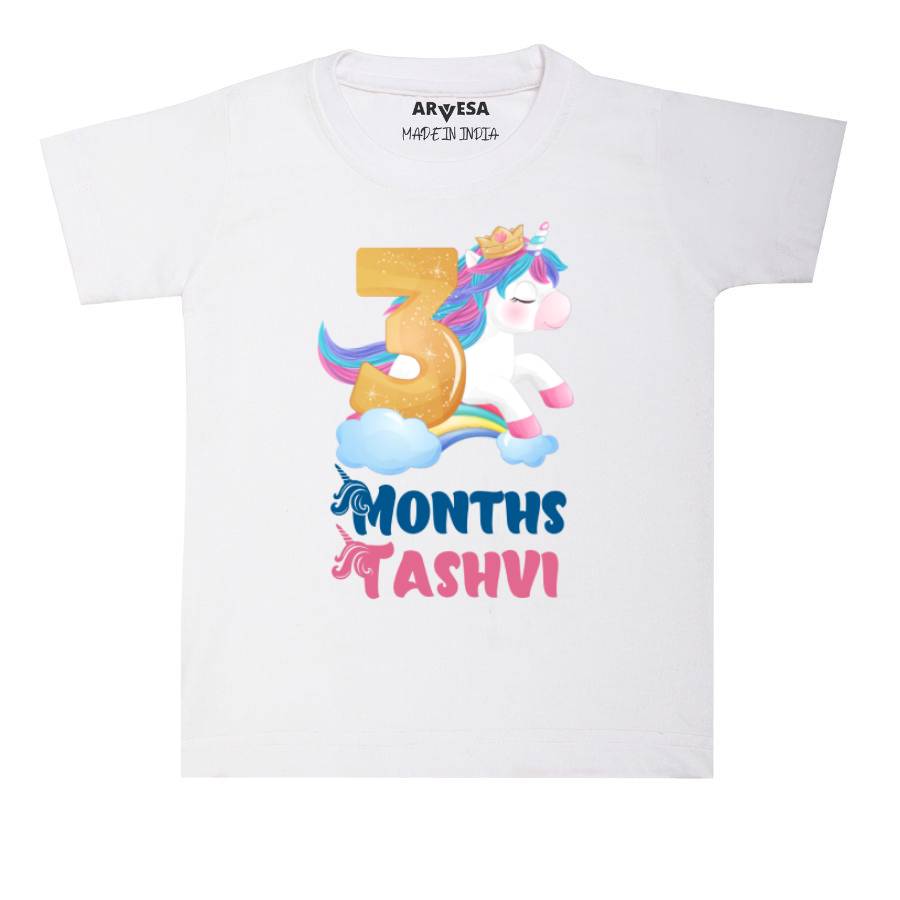 Arvesa 3 Month Monthly Birthday Unicorn Theme Baby Outfit. Bodysuit T-shirt / White / 0-6 Months