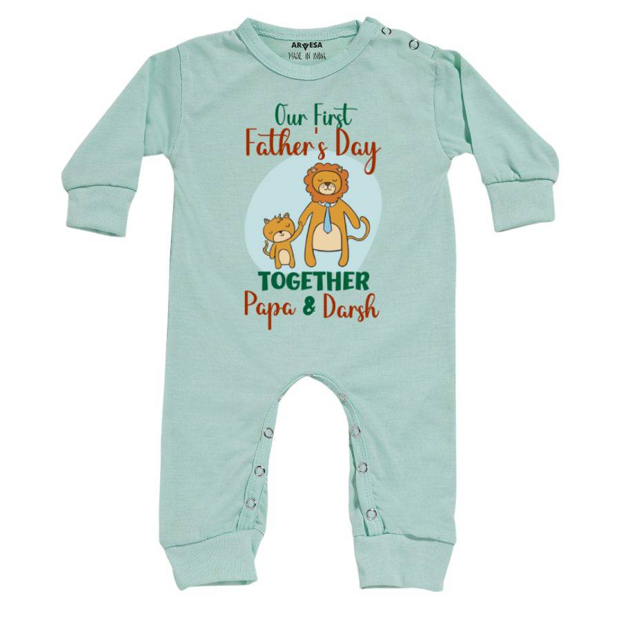 Arvesa Our First Father Day Together Baby Outfit. Bodysuit Full Jumpsuit / Green / 0-3 Months