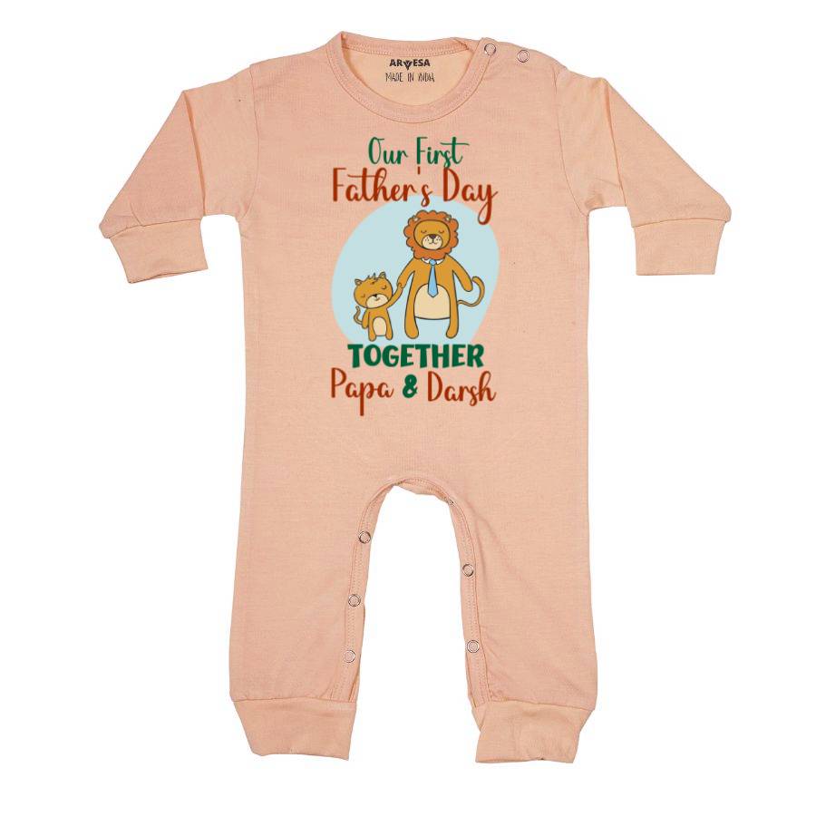 Arvesa Our First Father Day Together Baby Outfit. Bodysuit Full Jumpsuit / Peach / 0-3 Months