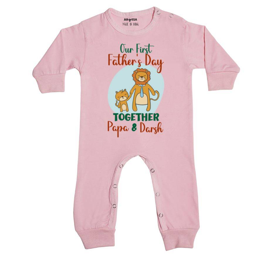 Arvesa Our First Father Day Together Baby Outfit. Bodysuit Full Jumpsuit / Pink / 0-3 Months