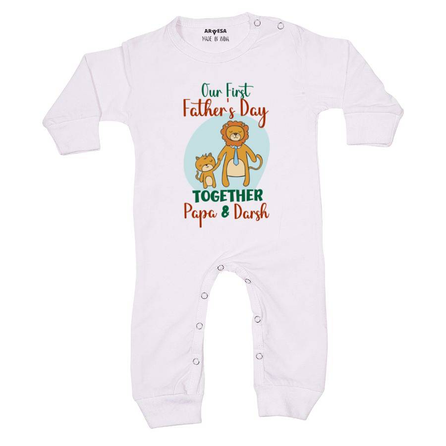 Arvesa Our First Father Day Together Baby Outfit. Bodysuit Full Jumpsuit / White / 0-3 Months